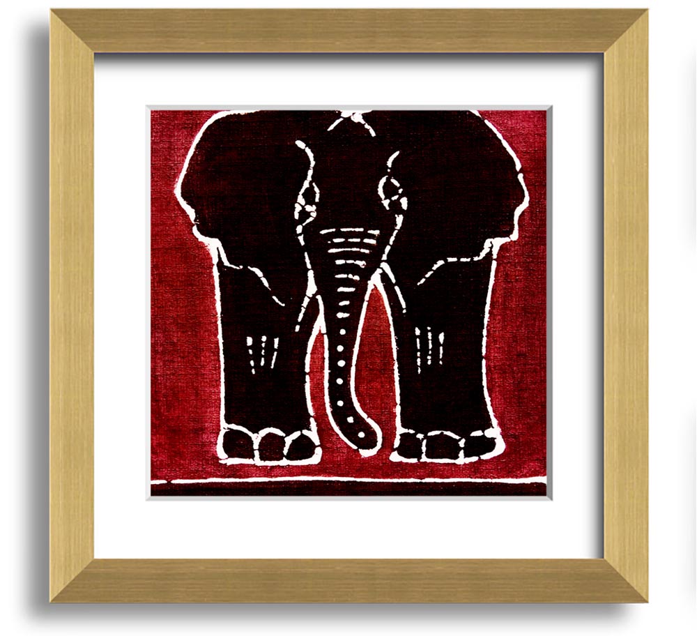 A vibrant Aboriginal Red Elephant framed print showcasing intricate designs and colors, ready to hang on a wall.